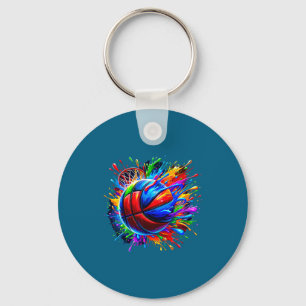 Colourful Basketball Hoop Player Brother Artwork Key Ring
