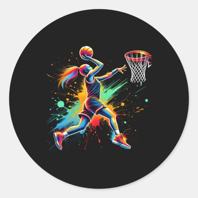 Colourful Basketball Player Girls  Classic Round Sticker (Front)