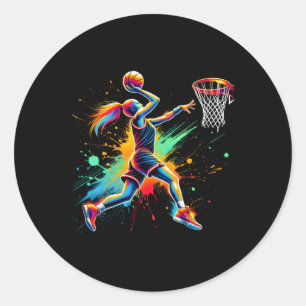 Colourful Basketball Player Girls Classic Round Sticker