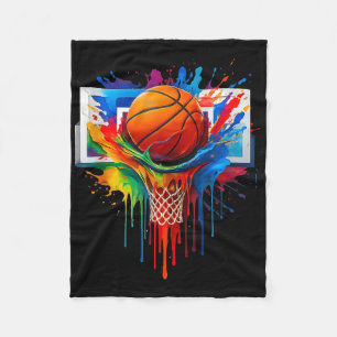 Colourful Basketball Rainbow Colour Splash Hoop Ne Fleece Blanket