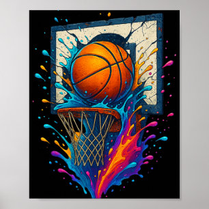 Colourful Basketball Slam Dunk Splash Hoop Backboa Poster