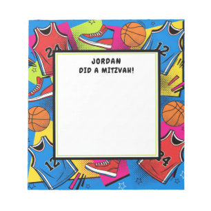 Colourful Basketball Sport Personalised Mitzvah Notepad