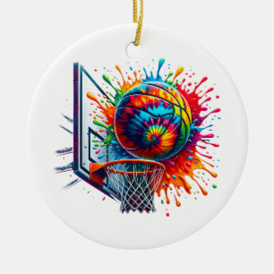 Colourful Basketball Tie Dye Colour Basketball Hoo Ceramic Ornament