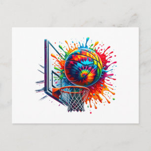 Colourful Basketball Tie Dye Colour Basketball Hoo Postcard