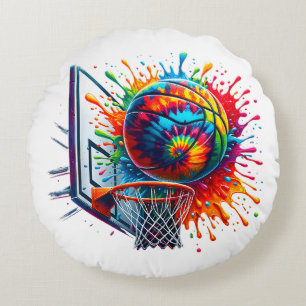 Colourful Basketball Tie Dye Colour Basketball Hoo Round Cushion