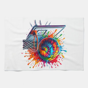 Colourful Basketball Tie Dye Colour Basketball Hoo Tea Towel