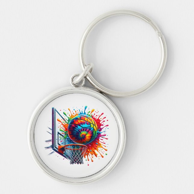 Colourful Basketball Tie Dye Colour Splash Basketb Key Ring (Front)