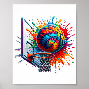 Colourful Basketball Tie Dye Colour Splash Basketb Poster