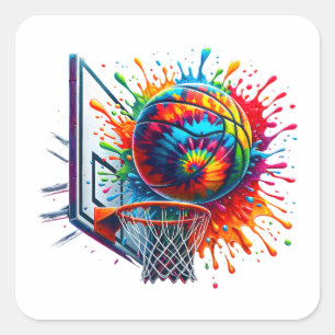 Colourful Basketball Tie Dye Colour Splash Basketb Square Sticker