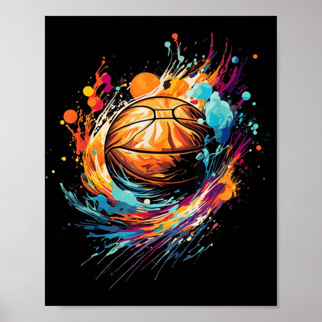 Colourful Basketball Tie Dye Splash Basketball For Poster (Front)