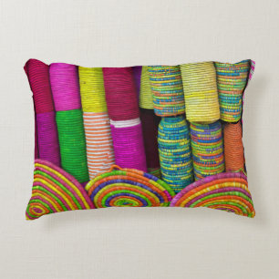 Colourful Baskets At Market Decorative Cushion