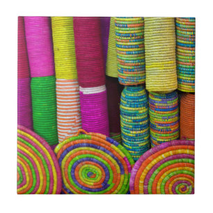 Colourful Baskets At Market Tile