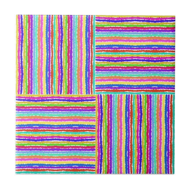 Colourful Basketweave Hand Drawn Ceramic Tile (Front)
