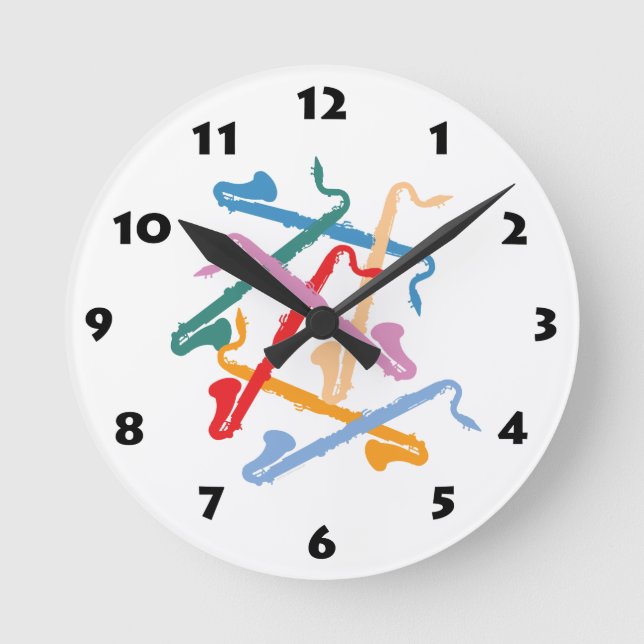 Colourful Bass Clarinet Round Clock (Front)
