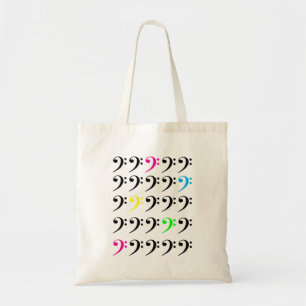 Colourful Bass Clef Grid Pattern for Musicians Tote Bag
