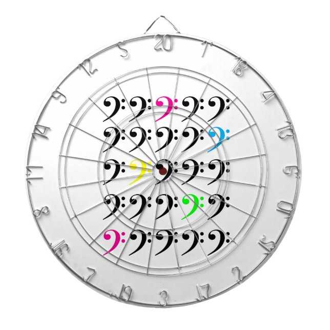 Colourful Bass Clef Grid Pattern – Modern Music  Dartboard (Front)