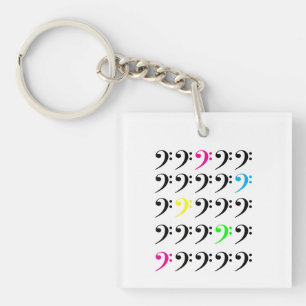 Colourful Bass Clef Neon Music Art for Musicians Key Ring
