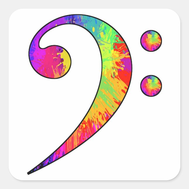 Colourful Bass Clef Square Sticker (Front)
