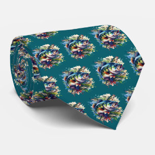 Colourful Bass Fish Small Print Tie