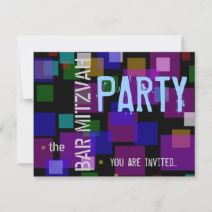 Colourful Bat Mitzvah Bar Mitzvah party Invitation