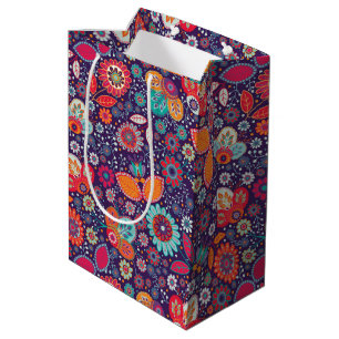 Colourful Batik Illustration Nature Floral Pattern Medium Gift Bag