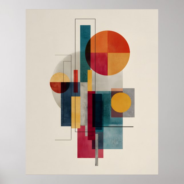 Colourful Bauhaus Geometric Abstract Art Poster (Front)