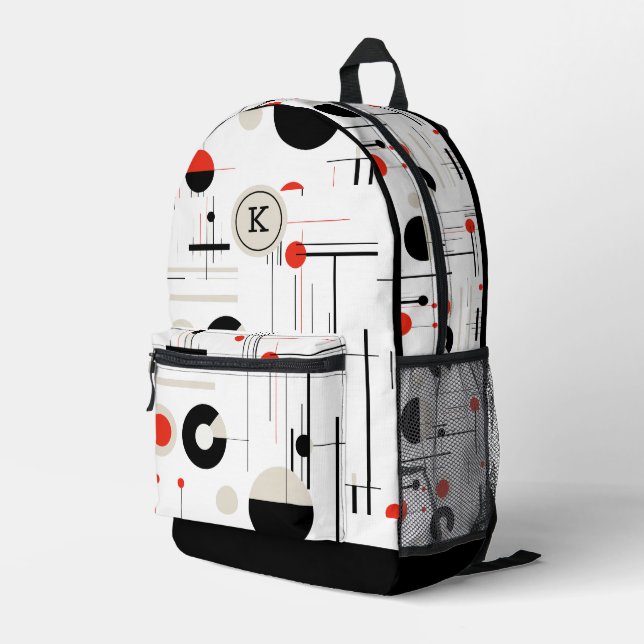 Colourful bauhaus geometric pattern monogram print printed backpack (Back Corner Right)