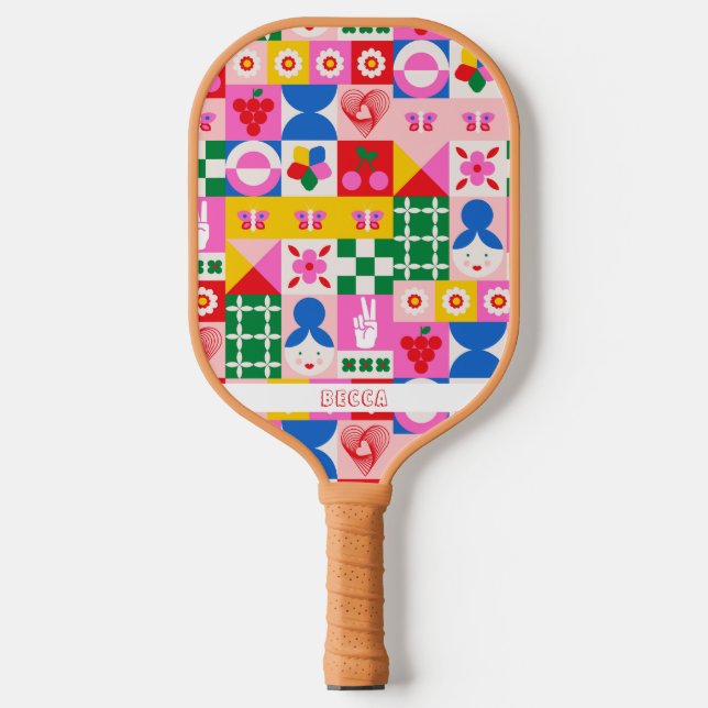 Colourful Bauhaus Geometric Pickleball Paddle (Front)