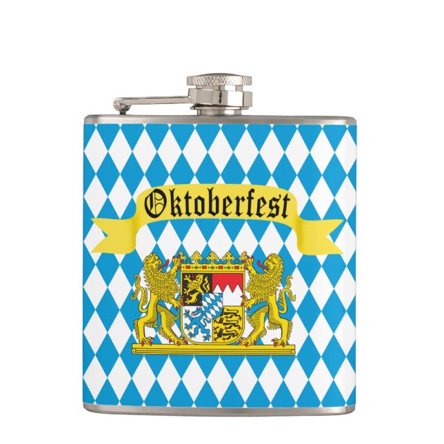 Colourful Bavarian Flag Oktoberfest Hip Flask (Front)