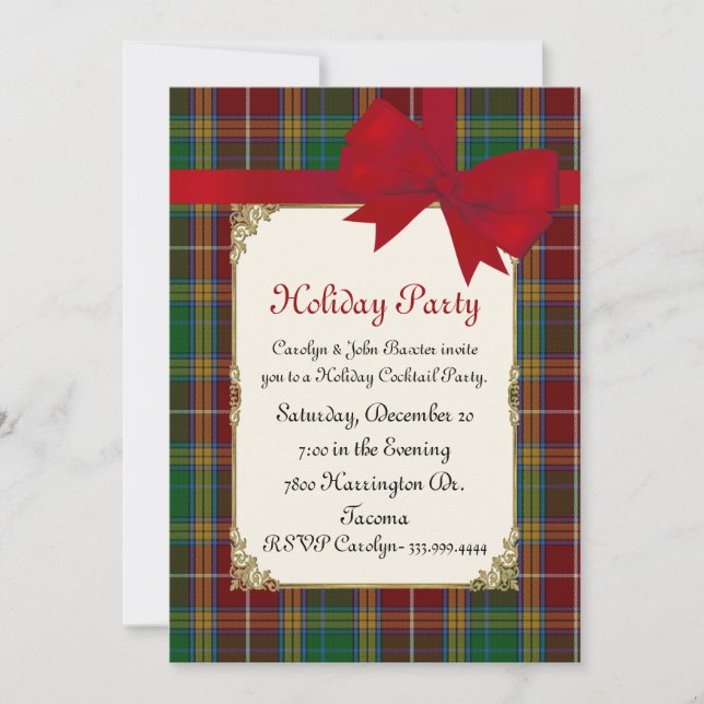 Colourful Baxter Tartan Plaid Custom Holiday Party Invitation (Front)