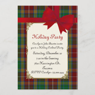 Colourful Baxter Tartan Plaid Custom Holiday Party Invitation