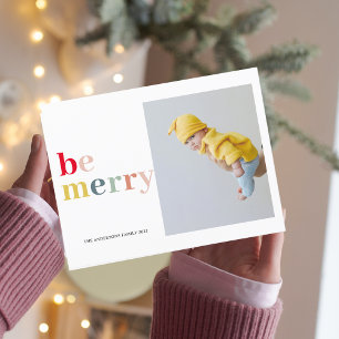 Colourful Be Merry And Photo   Happy Holidays Postcard