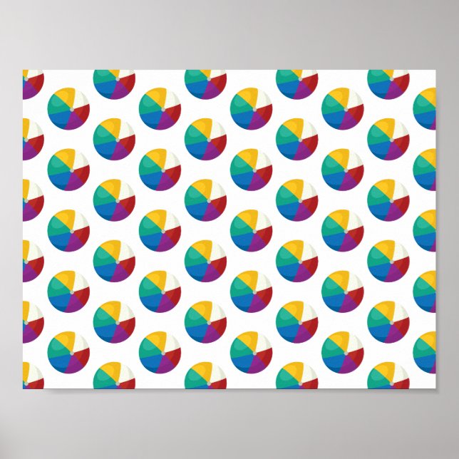 Colourful Beach Ball Summer Pattern Poster (Front)