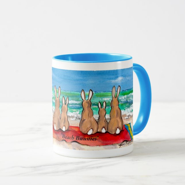 Colourful "Beach Bunnies" Rabbits at the Beach Mug (Front Right)