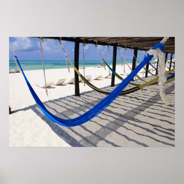 Colourful Beach Hammocks Cozumel Mexico Poster (Front)