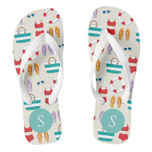 Colourful Beach Holiday Pattern Personalised Thongs (Footbed)