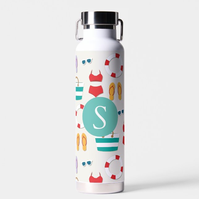 Colourful Beach Holiday Pattern Personalised Water Bottle (Front)