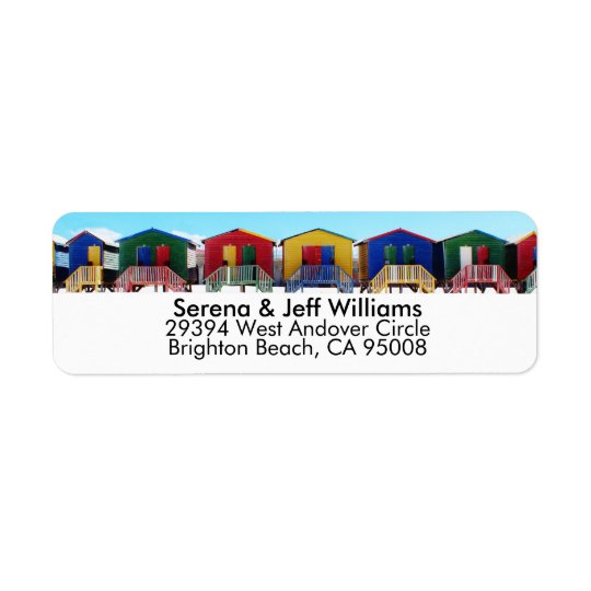 Colourful Beach House Huts Return Address Label