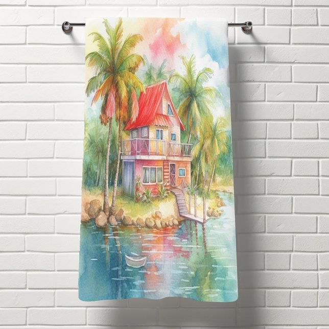 Colourful Beach House Watercolor  Bath Towel Set (Creator Uploaded)