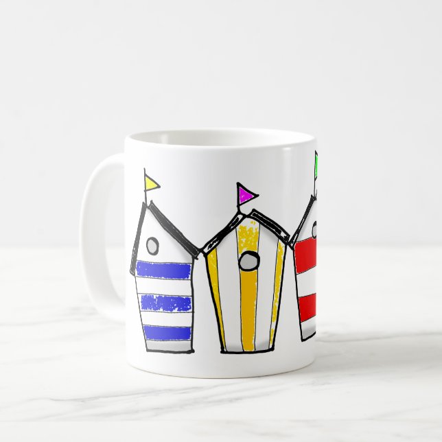 Colourful Beach Hut Illustration Coffee Mug (Front Left)