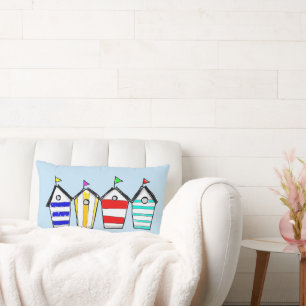 Colourful Beach Hut Illustration Lumbar Cushion