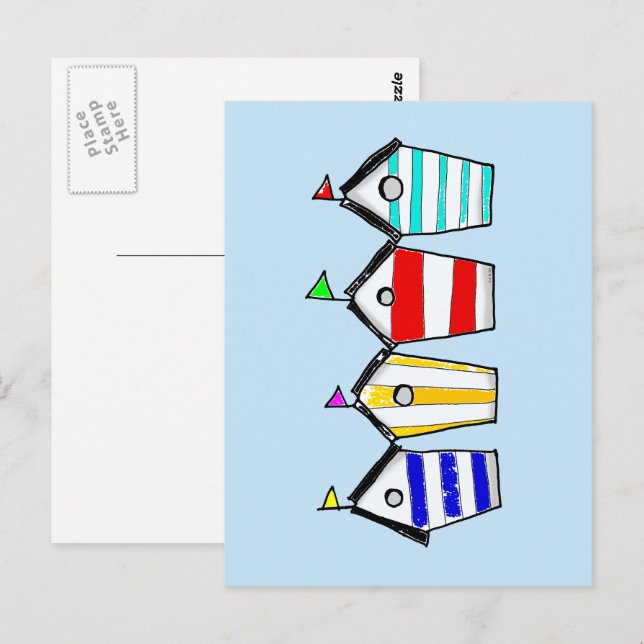 Colourful Beach Hut Illustration Postcard (Front/Back)