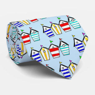 Colourful Beach Hut Illustration Tie