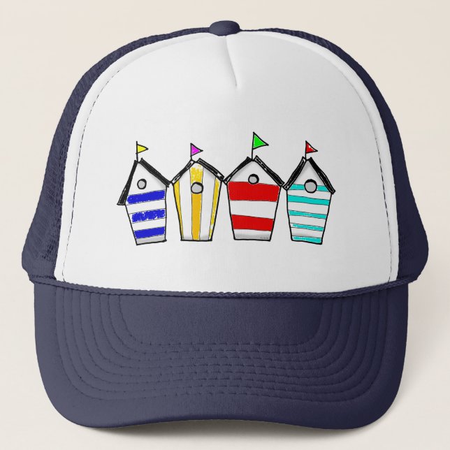 Colourful Beach Hut Illustration Trucker Hat (Front)