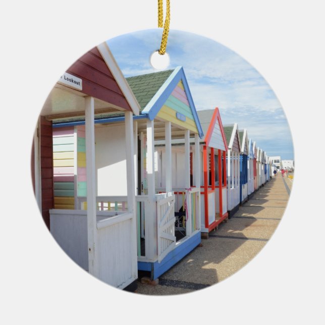 Colourful Beach Huts Ceramic Ornament (Front)
