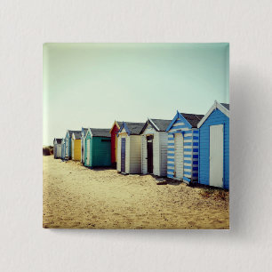 Colourful Beach Huts In The Sun 15 Cm Square Badge