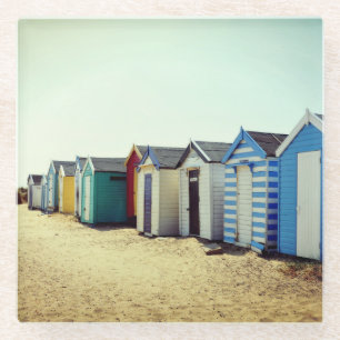 Colourful Beach Huts In The Sun Glass Coaster