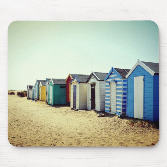 Colourful Beach Huts In The Sun Mouse Pad (Front)