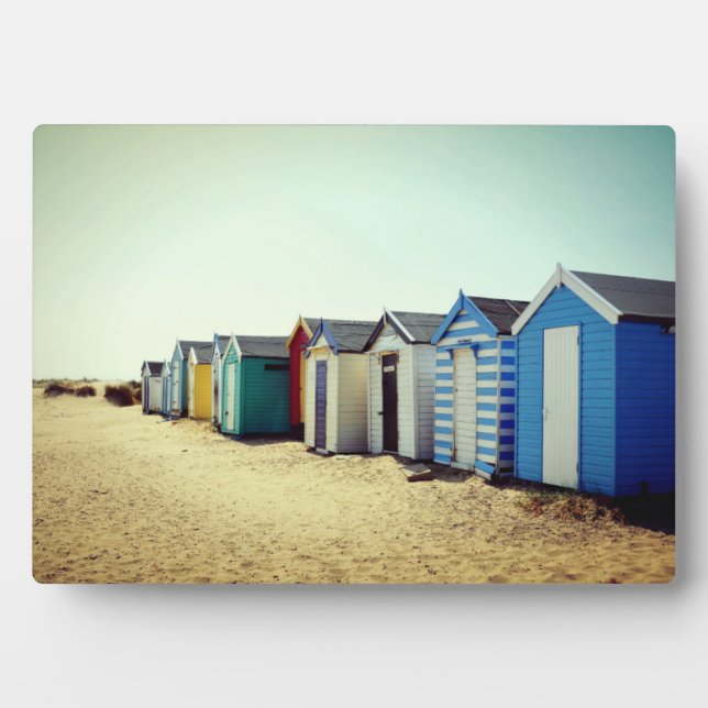 Colourful Beach Huts In The Sun Plaque (Front)