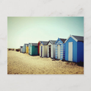 Colourful Beach Huts In The Sun Postcard